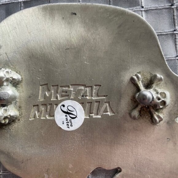 Metal Mulisha leather belt 43 inches long size L buckle made out of pure pewter - Picture 5 of 7
